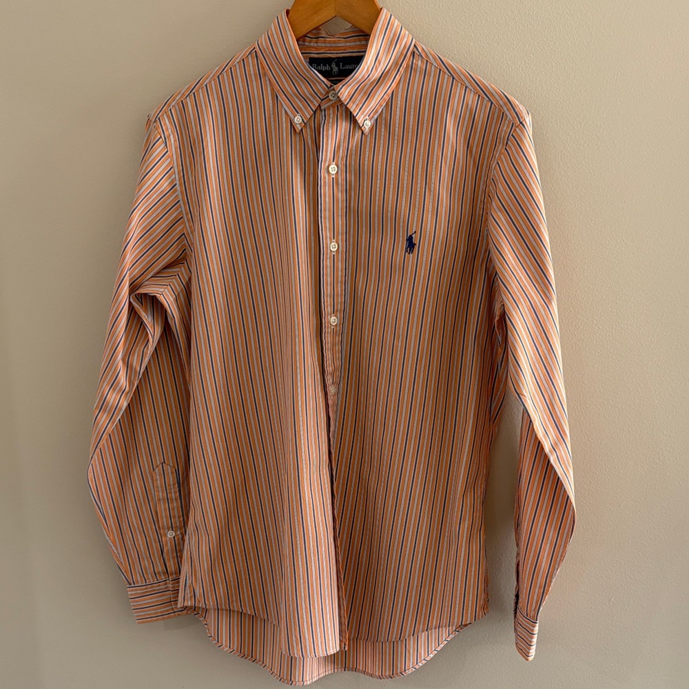 Polo by Ralph Lauren Orange and Navy Striped Button-Down Shirt M